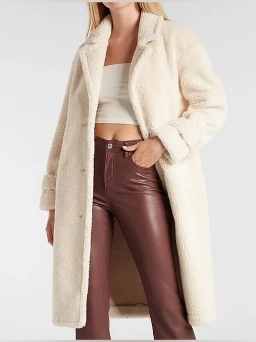 Express Faux Shearling Button Front Teddy Coat Trench Coat Faux Suede Medium